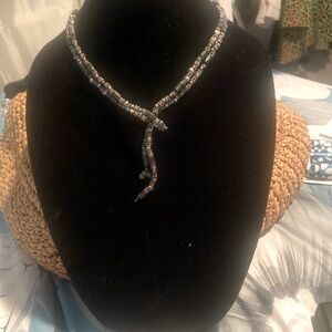 Jewelry box clean out magnetic necklace, handmade faceted, gunmetal beads